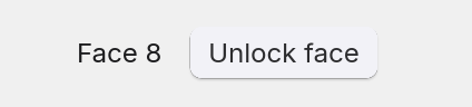 The face control with the face locked: Face 8 beside a button reading Unlock face.